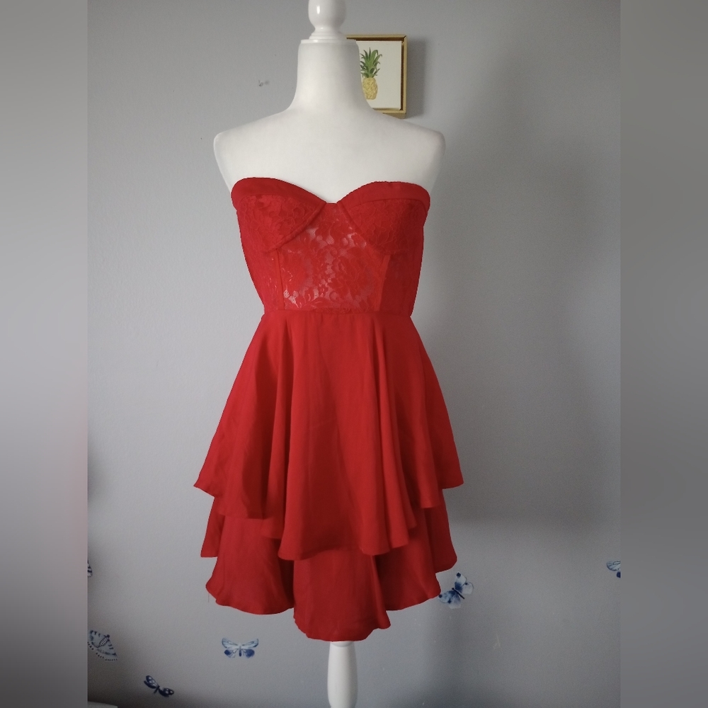 Dress Party Cocktails One And Only Women Strapless Red Size M  Style Ruffles